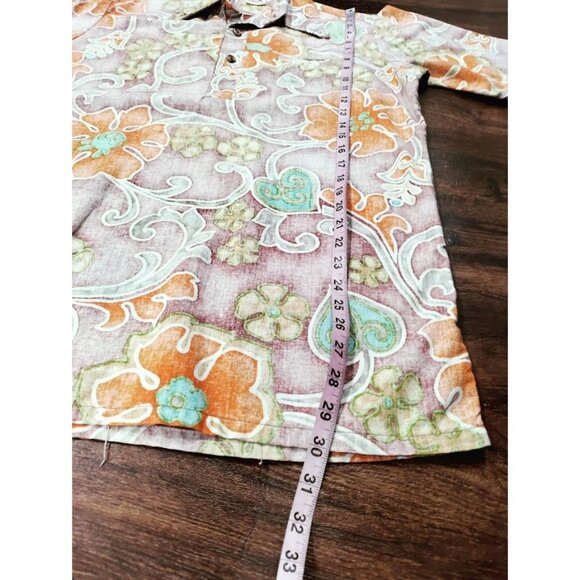 Barefoot in Paradise Cotton Floral Hawaiin Short Sleeve Polo Shirt Men's L Tall - Picture 11 of 12